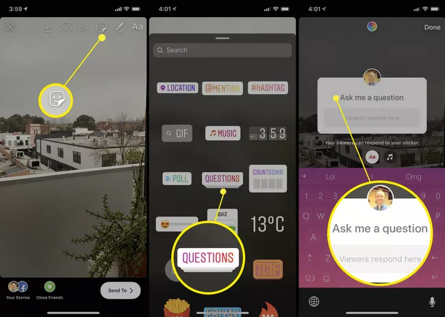 Use etiquetas de preguntas para Historias de Instagram en la aplicación de Instagram para iOS en iPhone.