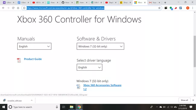 Si tiene Windows 7, descargue e instale el controlador del controlador Xbox 360.