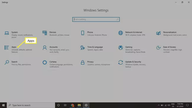 Pantalla de configuración de Windows con la aplicación seleccionada
