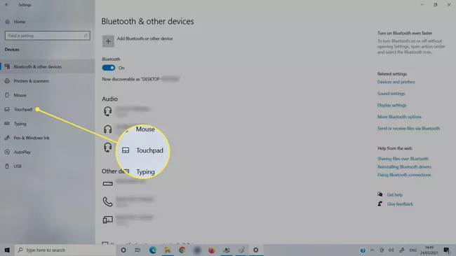 Menú del dispositivo en Windows 10