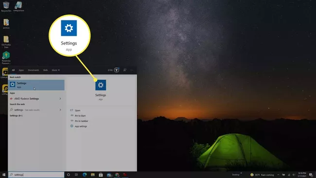 En Windows 10, busque la aplicación Configuración.