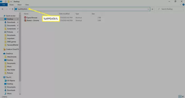 Explorador de archivos de Windows con %APPDATA%﻿ en la barra de direcciones