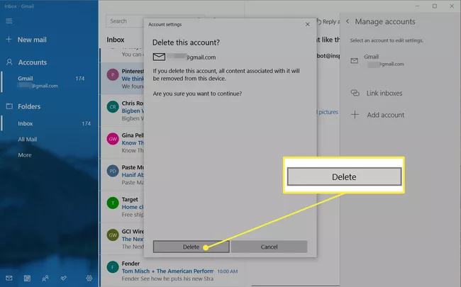 Eliminar el botón de confirmación en la configuración de la cuenta de Windows Mail
