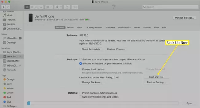 MacOS con iPhone y Copia de seguridad ahora resaltados