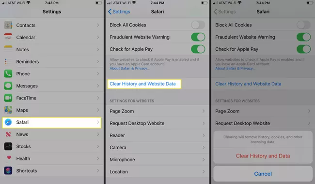 Borrar el historial y los datos del sitio web en Safari para iOS