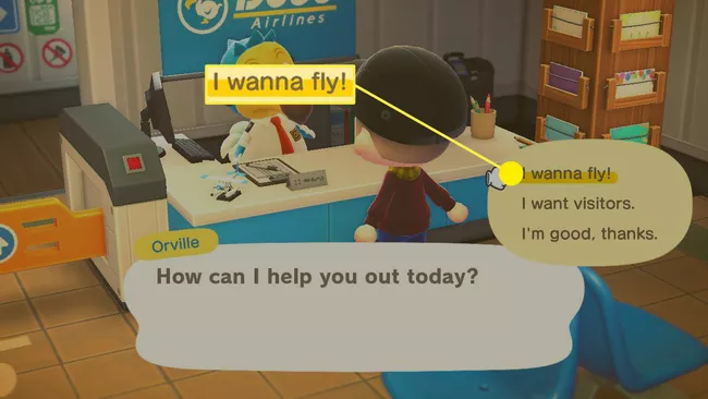 Animal Crossing: Quiero volar en las opciones del aeropuerto en New Horizons