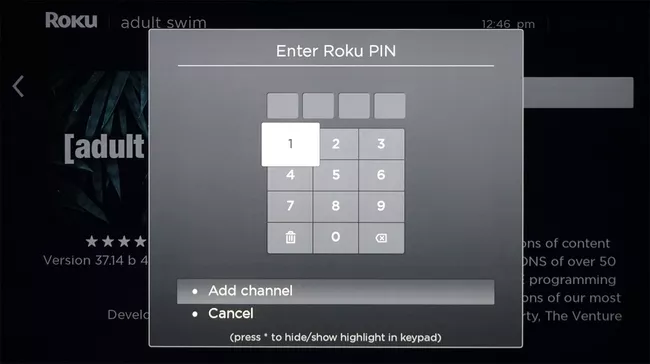Agregar un canal requiere un PIN de Roku