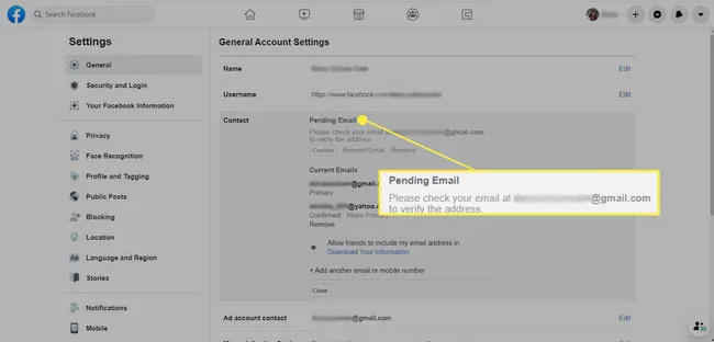 Facebook: mensaje que le pide que revise su correo electrónico y verifique la dirección