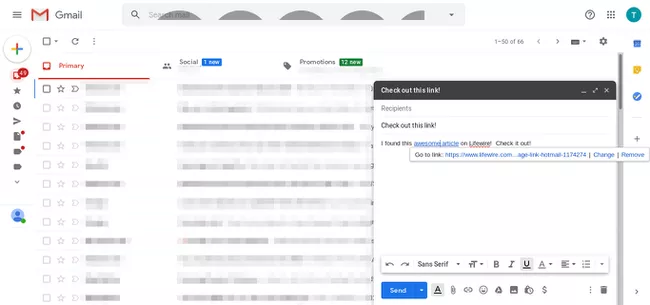 Mensaje de Gmail con URL añadida