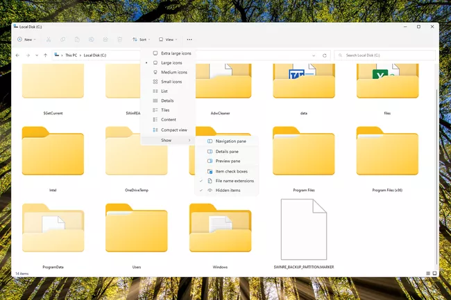 Los elementos ocultos se alternan en el menú de vista del Explorador de archivos de Windows 11