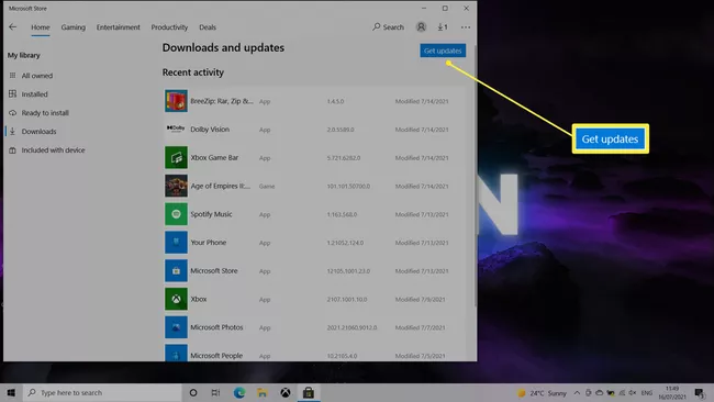 Windows 10 Microsoft Store abierto para descarga y actualizaciones